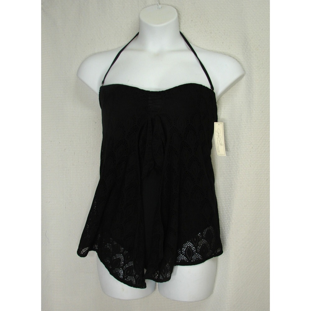 New Jaclyn Smith One Piece Swimsuit Black Crocheted Lace Overlay Size 8 Beach